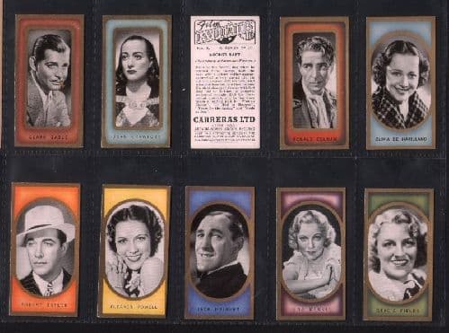 carreras cigarette cards film stars Film Favourites Cigarette cards set of cinema stars