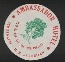 Hotel label luggage labels baggage ISRAEL Jerusalem #932