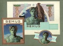 OLD CIGAR BOX LABELS ancient Roman REMUS monochrome + gold #129