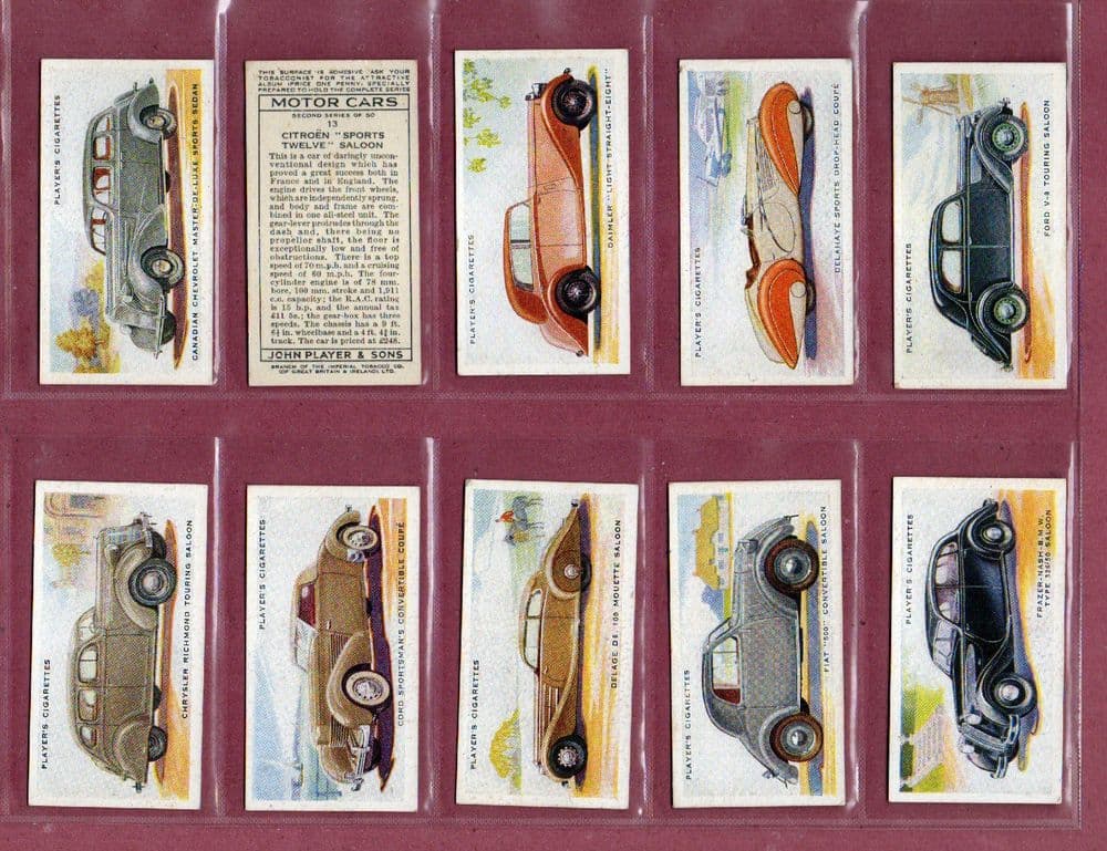 players cigarette cards cars Tobacco cards Cigarette cards Motor Cars set 1937