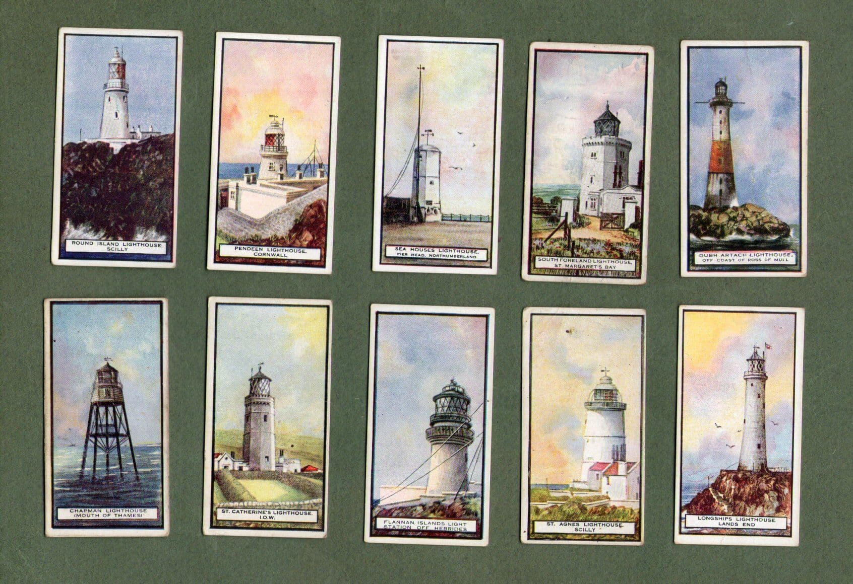 Tobacco cigarette cards set Lighthouses 1926 Land s End Whitby The Needles