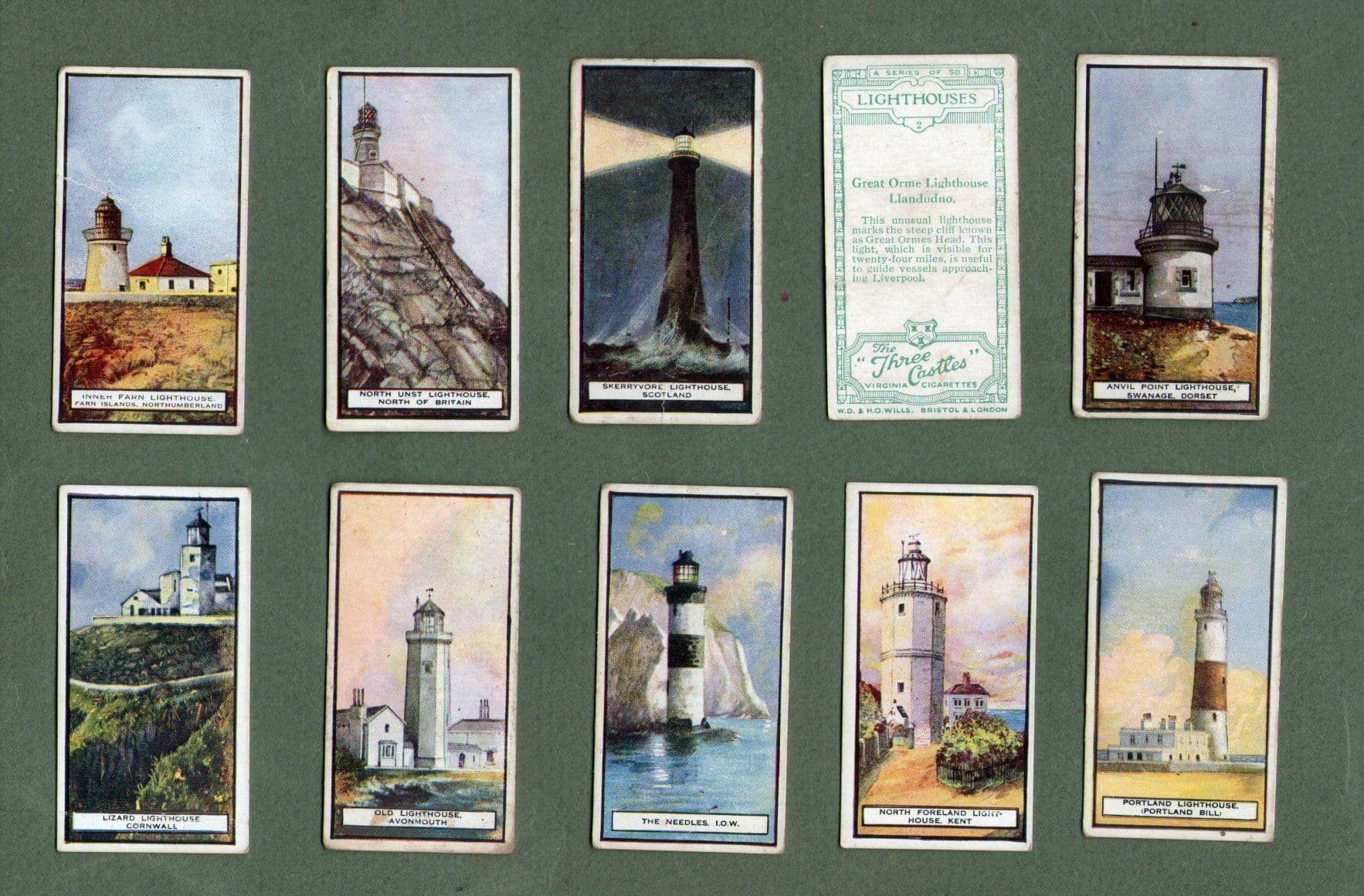 Tobacco cigarette cards set Lighthouses 1926 Land s End Whitby The Needles