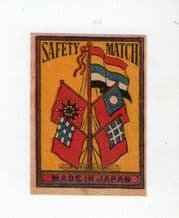 VERY OLD match box label CHINA or JAPAN patriotic flags #318