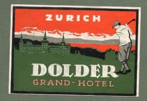 Vintage Collectable Hotel luggage label golf golfing image Switzerland