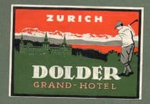 Vintage Collectable Hotel luggage label golf golfing image Switzerland
