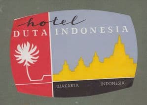 Vintage Collectible Hotel luggage label Indonesia Jakarta Hotel Duta   #687