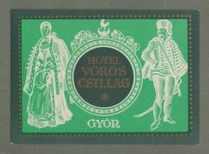 Vintage Hotel luggage label HUNGARY  Hotel Voros Cslilag, Gyor  #685