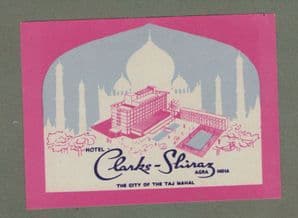 Vintage Hotel luggage label  INDIA , Taj Maha, Agra #697