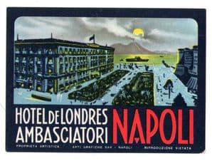 Vintage Hotel luggage label  Italy,  Napoli. Hotel de Londers #072