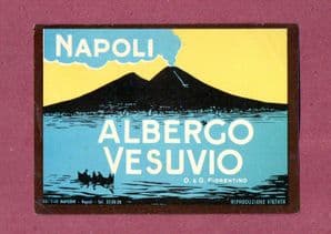 Vintage Hotel luggage label  old Napoli. Volcano Vesuvius #184