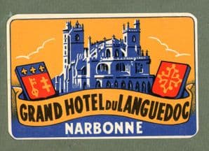 Vintage Hotel luggage  label old Narbonne Grand Hotel #295