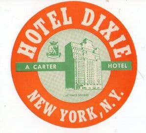 Vintage Hotel luggage label old New York. U.S.A. Hotel Dixie #620