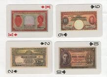 Vintage playing cards. Singapore Straits-settlements banknotes.