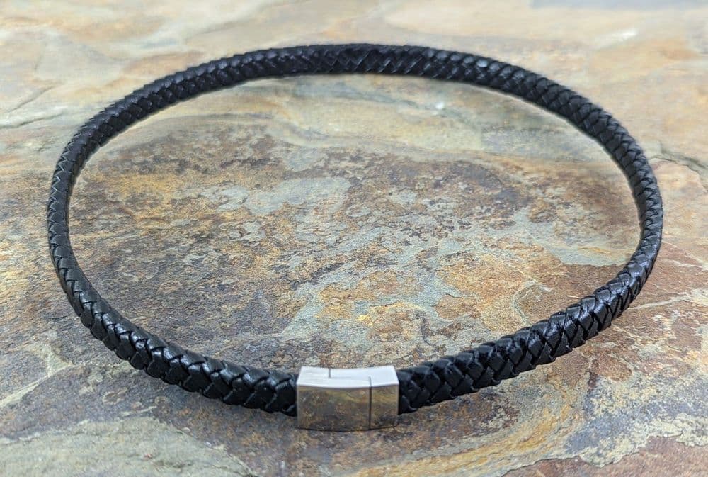 Black Leather woven Necklace