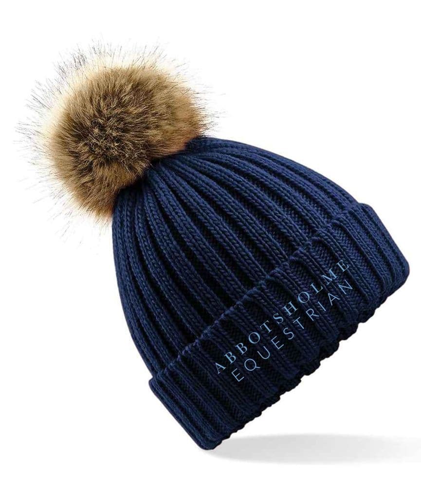 Abbotsholme School Navy Faux Fur Pom Pom Hat - BC412