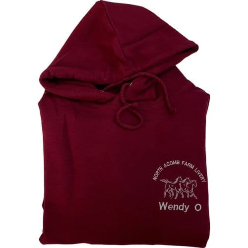 Adult North Acomb Livery Yard Riding Team Clothing   Burgundy Hoodie