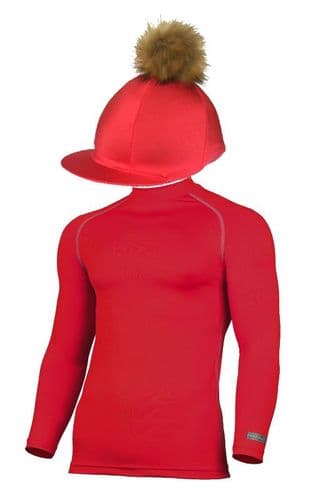 Adult s Red Base Layer & Hat Silk Faux Fur Pompom
