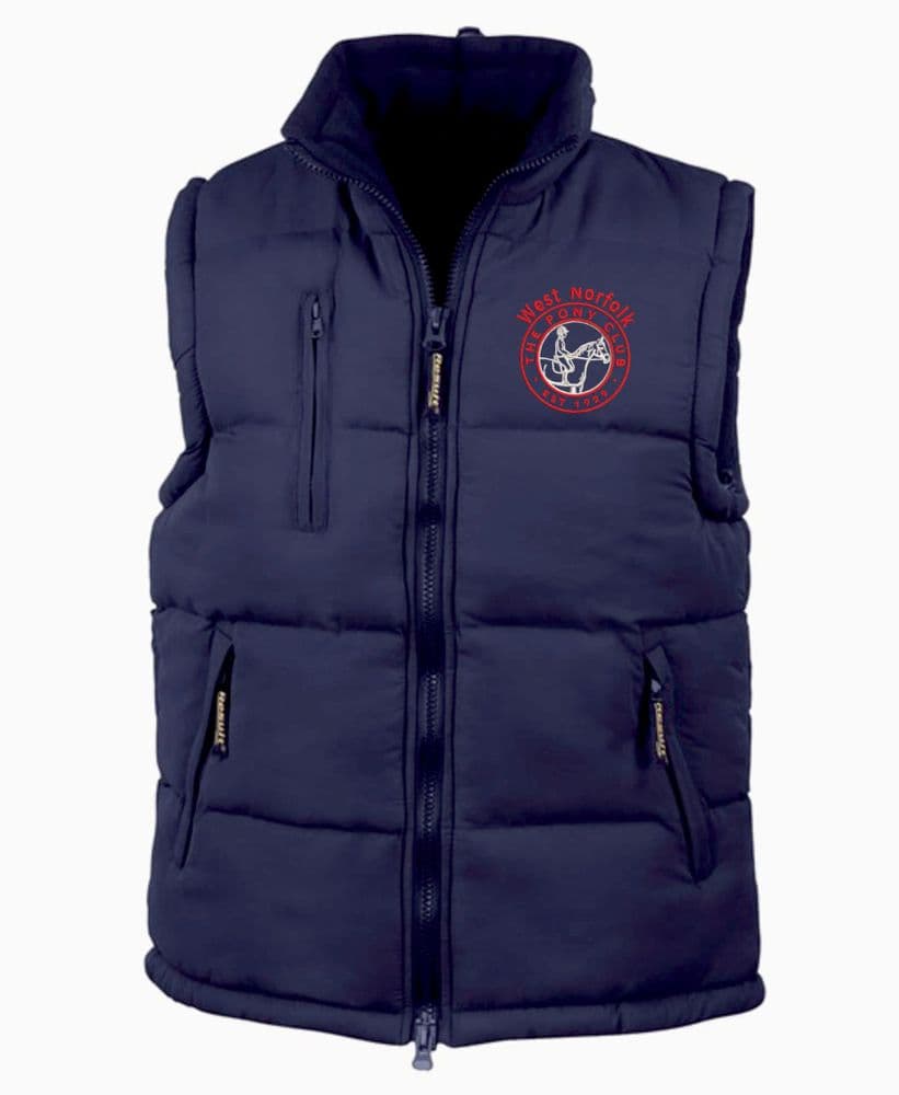 Adult West Norfolk Pony Club Navy Blue Padded Gilet.