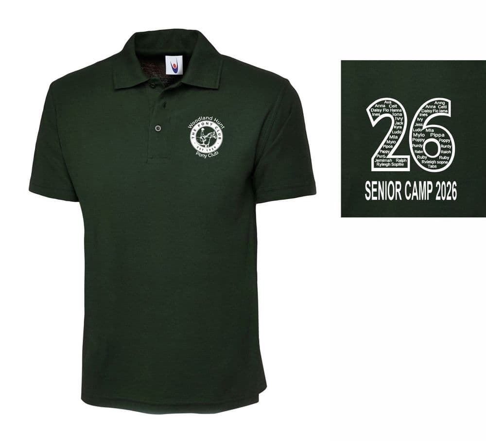 ADULT  Woodland Hunt CAMP 2026 Bottle Green Polo Shirt - UC101