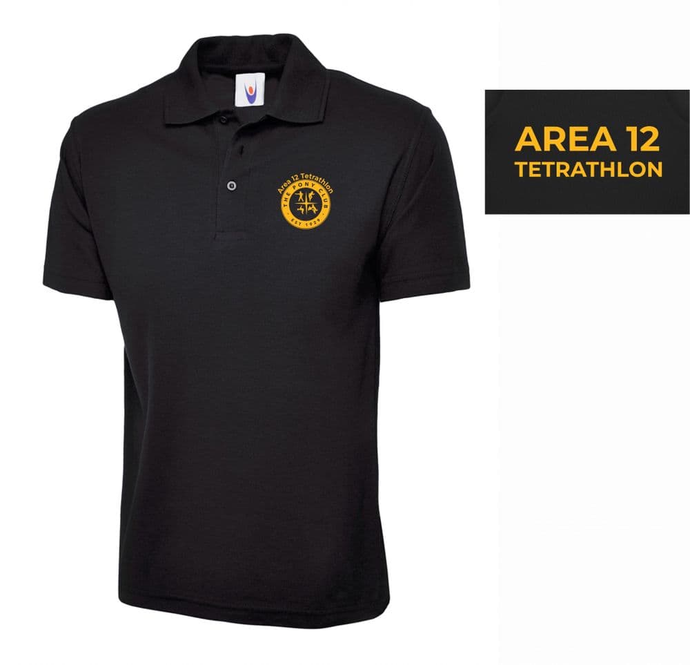 ADULTS Area 12 Tetrathlon Black Polo Shirt - UC101