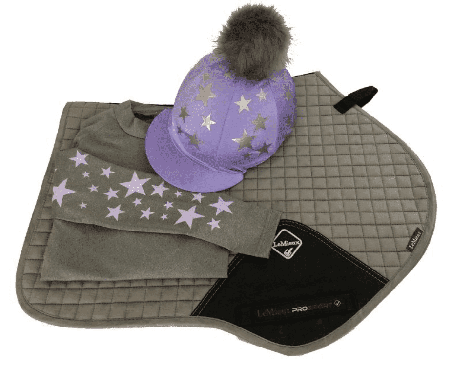 Adults Grey & Lilac Base Layer Cross Country Colours with Grey LeMieux Saddlecloth