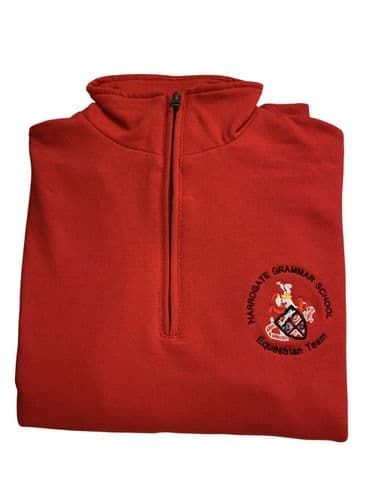 Adults Harrogate Grammar Red  Quarter Zip Sweatshirt
