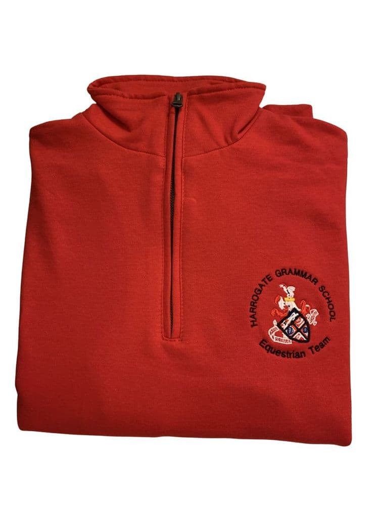 Adults Harrogate Grammar Red Quarter Zip Sweatshirt
