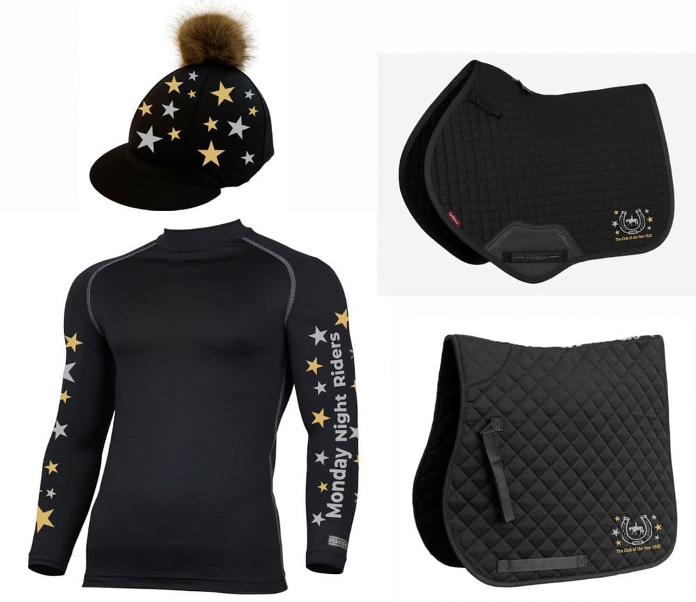 Adults  Monday Riders Club Black Silver and Gold  Base Layer Cross Country Colours