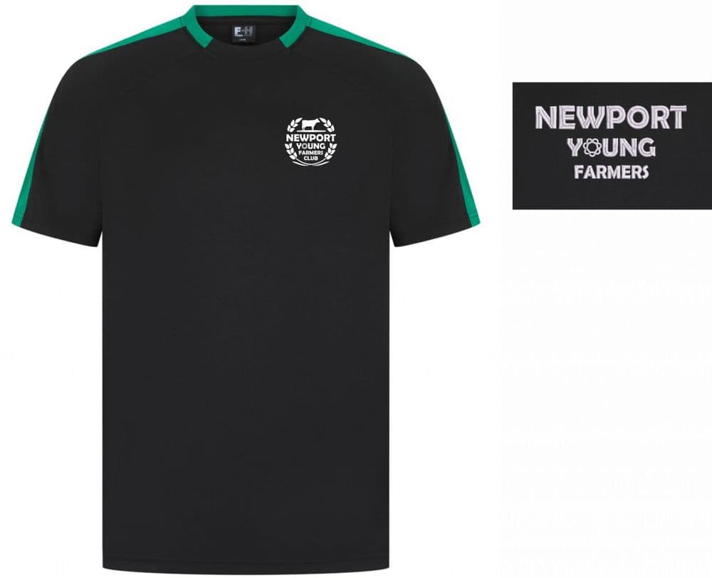 ADULTS Newport YF Black/Emerald Sport T-shirt - LV290
