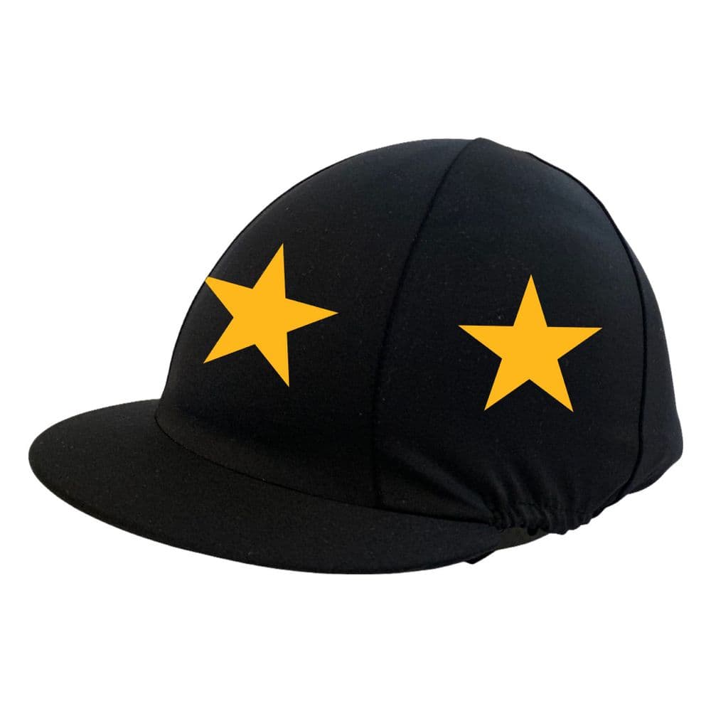 Area 12 Tetrathlon Black Lycra Hat Silk with Golden Yellow Stars