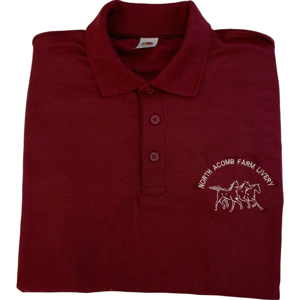 CHILD North Acomb Livery Yard Riding Team Clothing Burgundy Polo Shirt