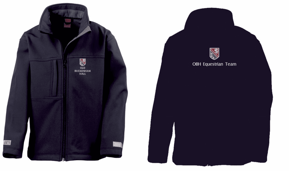 Children's Old Buckenham Hall Navy Classic Softshell 3 layer jacket.
