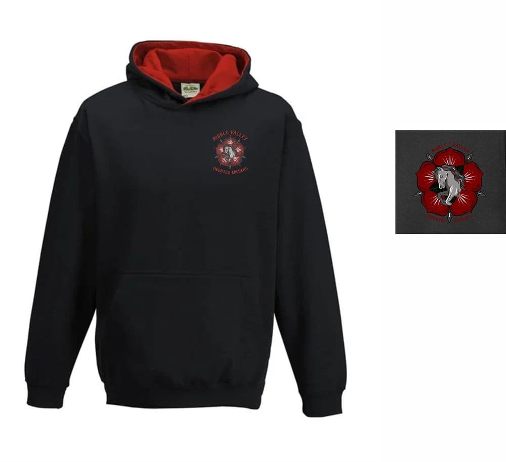 Children's Ribble Valley Mounted Archers Navy Hoodie Black with red hood
