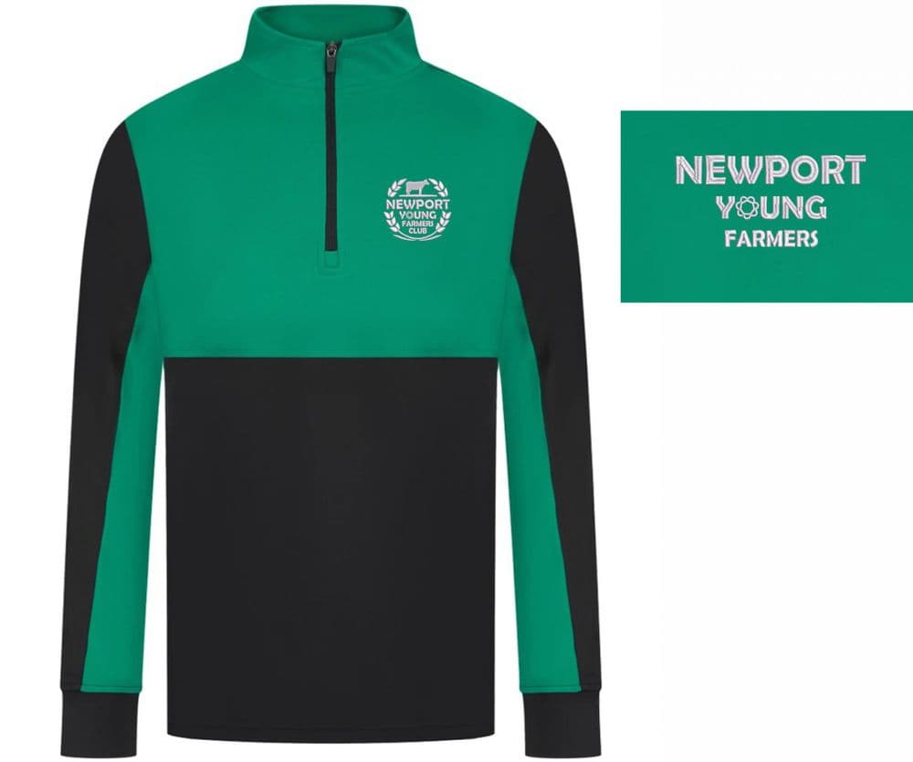 CHILDRENS Newport YF Black/Emerald ¼ Zip Top - LV875