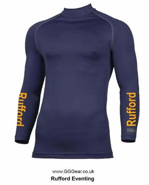 Childrens Rufford Competition Base Layers and navy silks with scattered golden yellow spots.