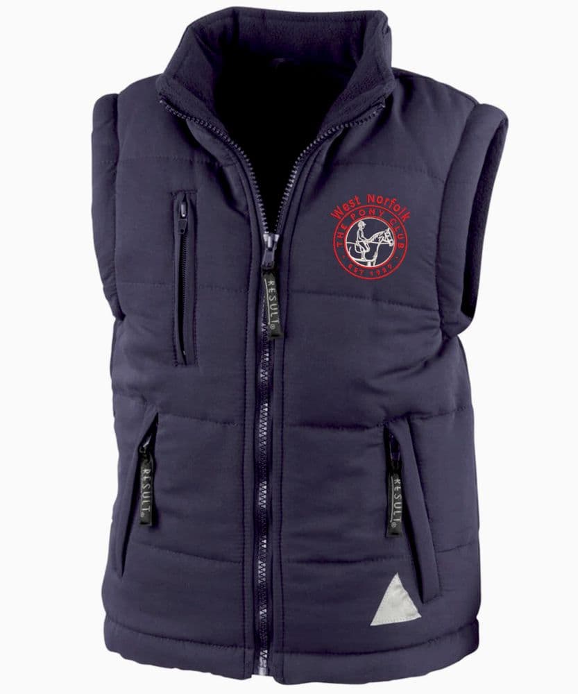 Childrens West Norfolk Pony Club Navy Blue Padded Gilet (1)