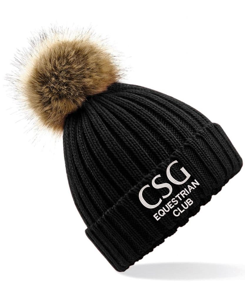 City St George's Black Faux Fur Pom Pom Hat - BC412
