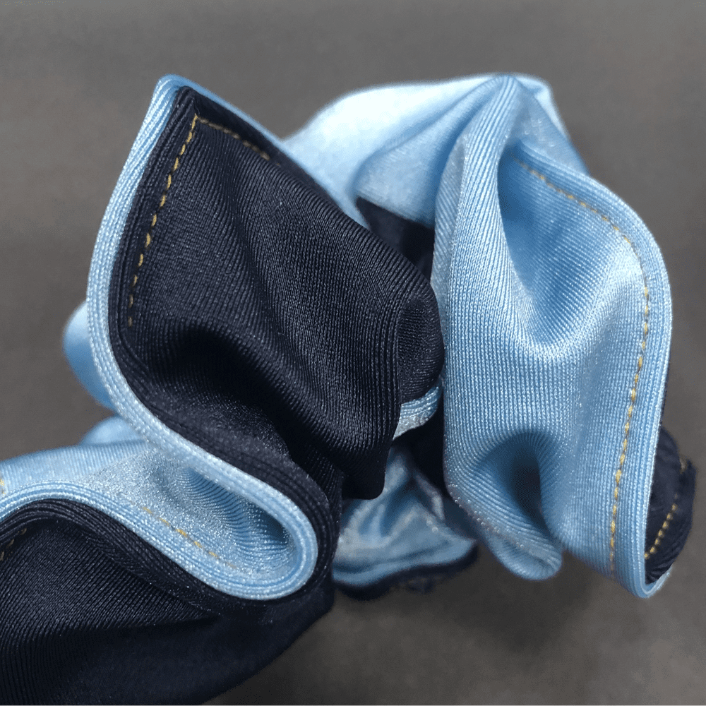 Cranford School Scrunchie, Navy/sky/golden yellow