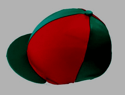 Cropthorne and Evesham Vale Riding Club Bottle/Red 6 panel hat silk