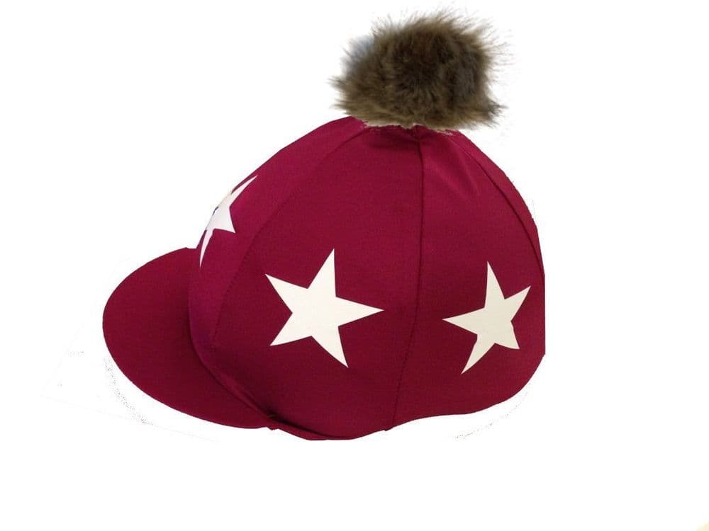 Eggesford Burgundy Lycra Hat Silk with Faux Fur pompom