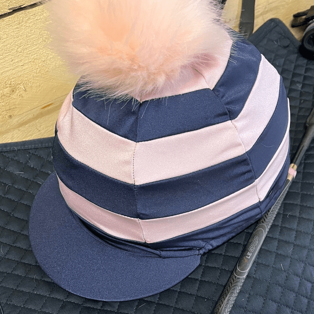 Elstree School Baby pink/Navy Hooped Lycra Hat Silk