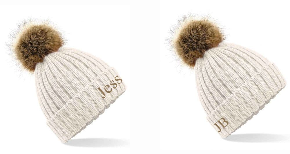 Faux Fur Pom Pom Chunky Beanie - Optional Personalisation
