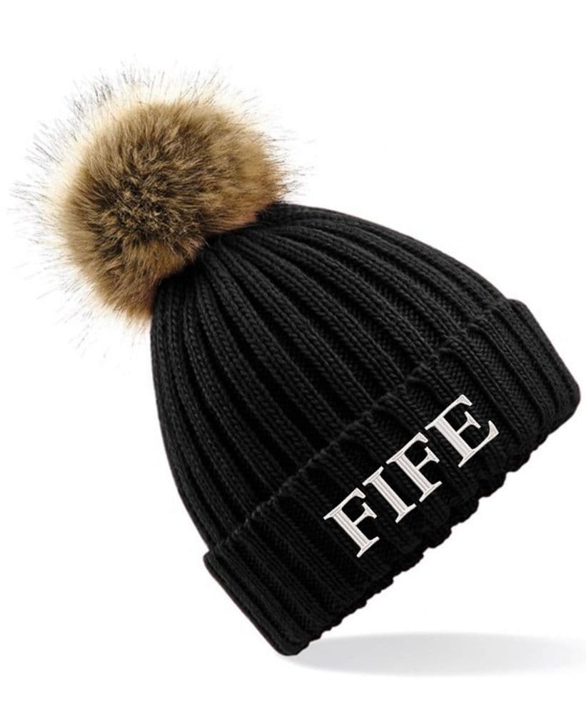 FIFE PC Black Faux Fur beanie.