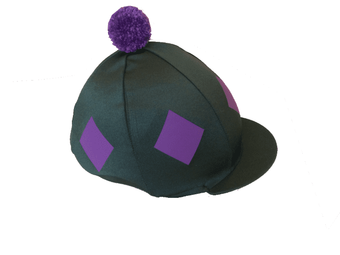 Fitzwilliam Bottle Green Silk with purple diamonds and pompom