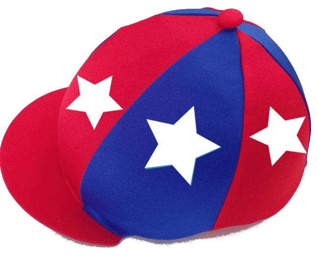 Grafton Hunt Lycra Hat Silk Red/Royal Blue. With white stars