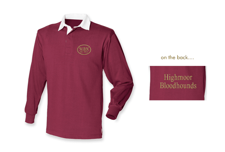 HBH Adults Burgundy Embroidered Rugby Shirt