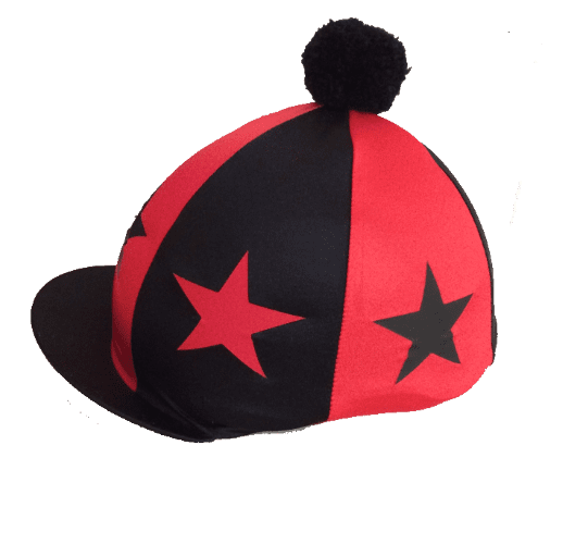 Herts Hunt Silk Red/Black with alternate large stars and Black Pompom