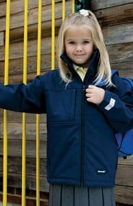 Junior Classic Softshell 3 layer jacket. Black/Navy or Royal