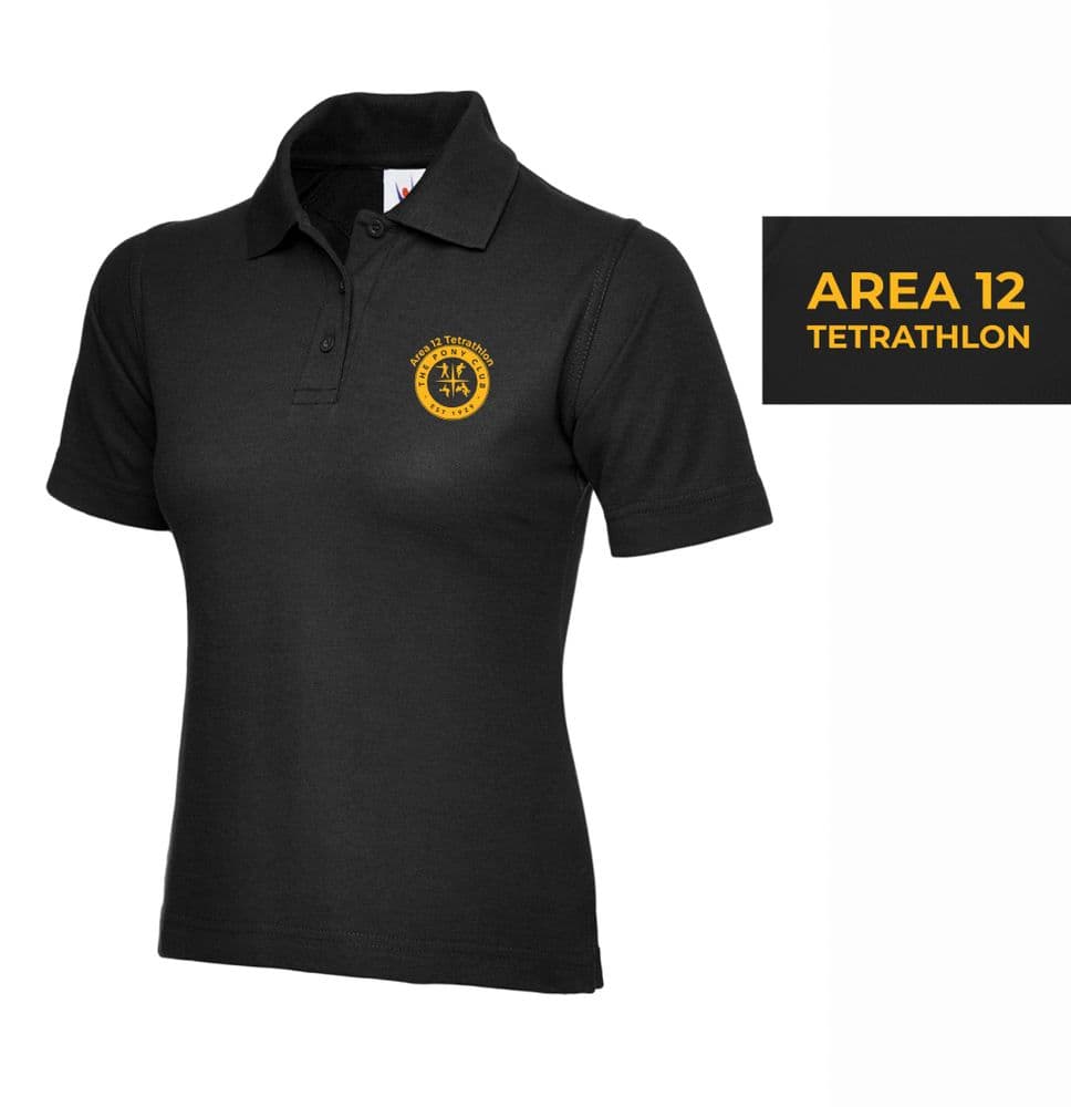 LADIES Area 12 Tetrathlon Black Polo Shirt - UC106