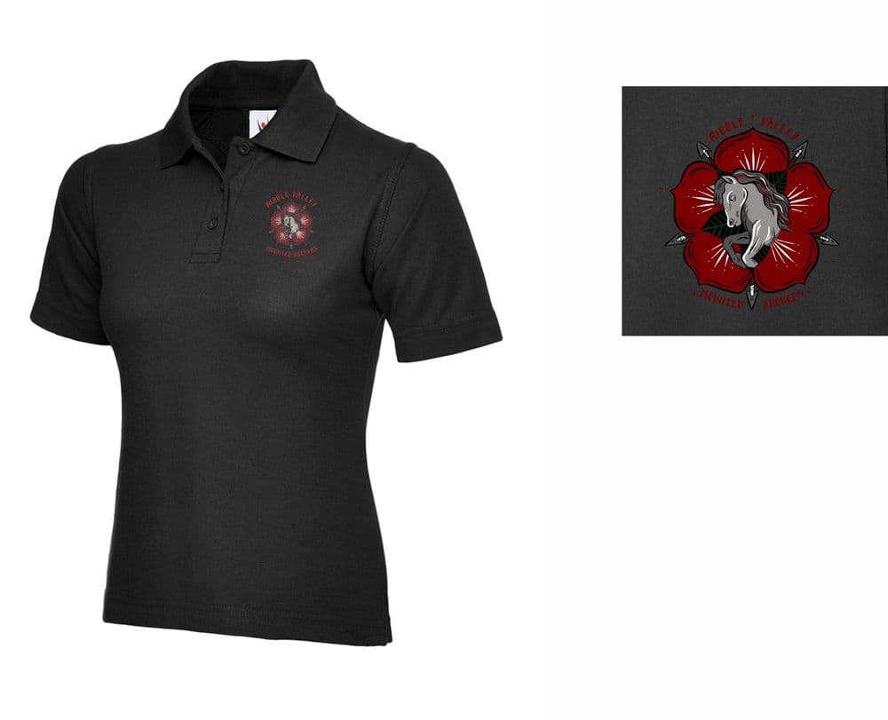 Ladies Fit Ribble Valley Mounted Archers  Polo Shirt - Black UC106